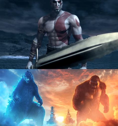 Kratos vs Godzilla and Kong (2) by MnstrFrc on DeviantArt