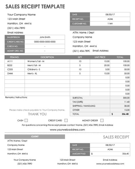 Microsoft Excel Receipt Template