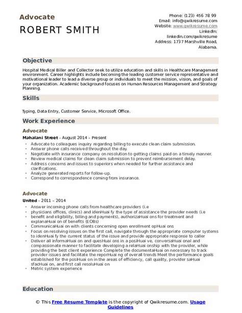 Advocate Resume Samples | QwikResume