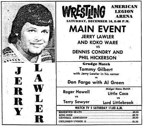 Jonesboro, AR (American Legion Arena) 1978-12-16 (Memphis) | Wrestling ...