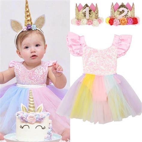 Baby Girls Clothes Unicorn Rainbow Dress Outfit | Baby girl dresses ...