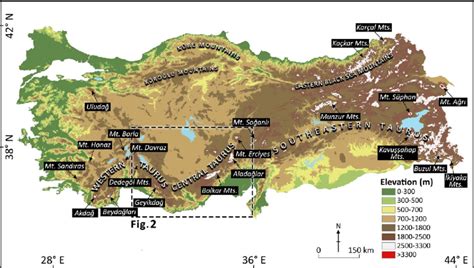 Taurus Mountains Physical Map