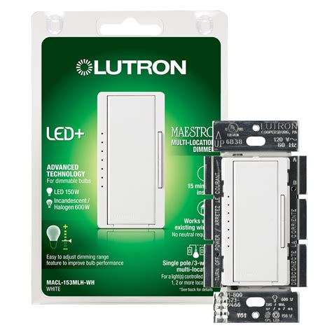 Lutron Maestro 150-Watt Multi-Location White Compatible with LED Dimmer ...