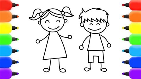 كيفية رسم صبي وفتاة للأطفال المبتدئين / How to draw a boy and girl for ...