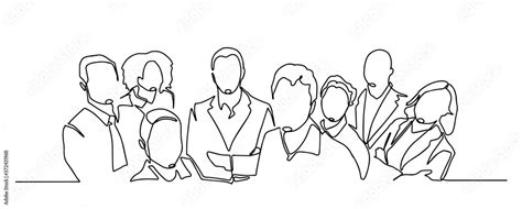 continuous drawing of a business team standing together. continuous ...