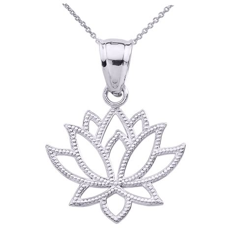 White Gold Lotus Flower Pendant Necklace