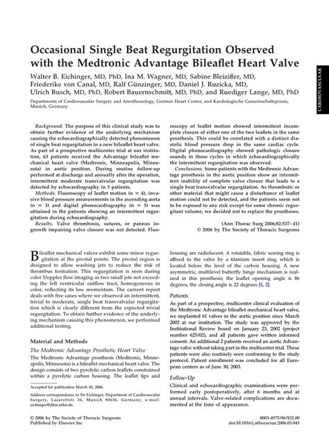 (PDF) Occasional Single Beat Regurgitation Observed with the Medtronic ...