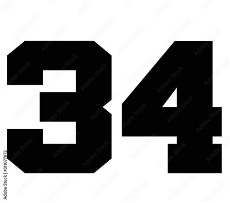 34,Classic Vintage Sport Jersey Number, Uniform numbers in black as fat ...