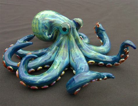 Large Glass Octopus sculpture Electric Blue FREE SHIPPING