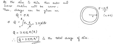 Surface charge density of a thin disc having radius R varies with ...