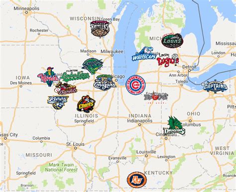 2018 Midwest League Map | Minor league baseball, League, Team logo