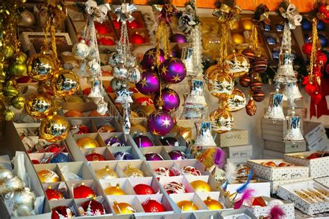 Christmas Ornaments Market Stall Stock Image - Image of commerce ...