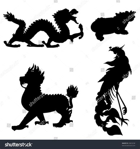 Four Ancient Chinese Myth Animals Stock Vector 29823238 - Shutterstock