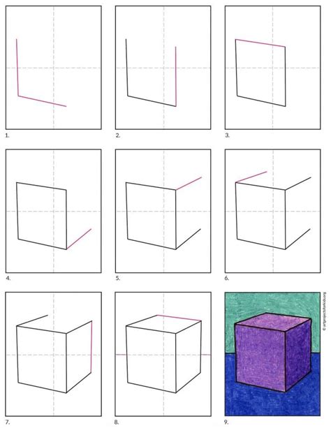 Easy How to Draw a Cube Tutorial and Cube Coloring Page