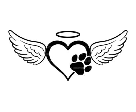 Heart Paw Print With Angel Wings and Halo Svg, Pet Memorial Svg, Pet ...