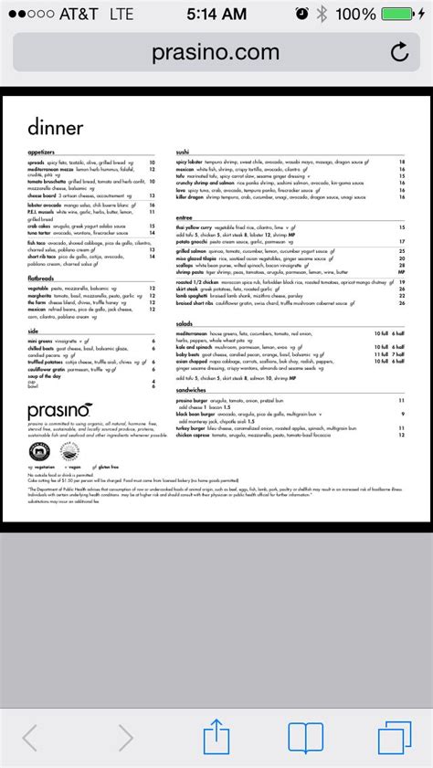 Prasino dinner menu Chicago Restaurants, Menu Restaurant, Dinner Menu ...