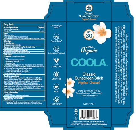 COOLA Classic Sunscreen Stick SPF 30 - Tropical Coconut