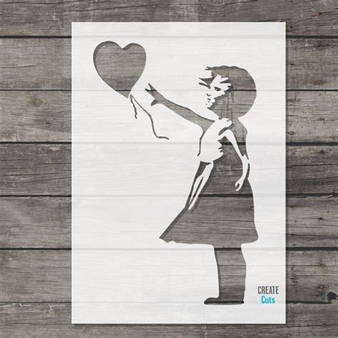 Banksy Girl Heart Balloon reusable STENCIL Graffiti Template Wall Art ...