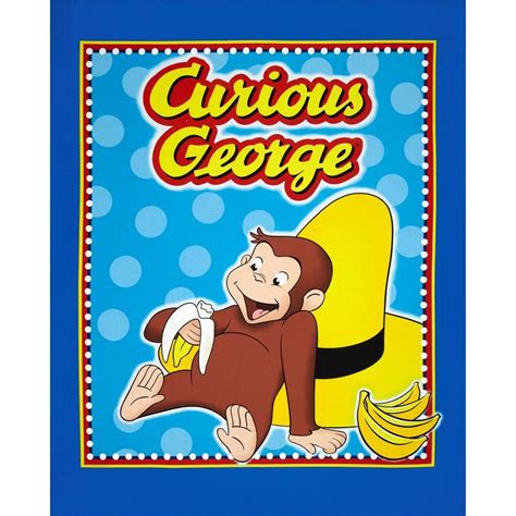 Curious George Hanging Out Panel Blue | Curious george, Panel quilts ...