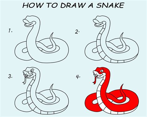 Step by step to draw a Snake. Drawing tutorial a Snake. Drawing lesson ...