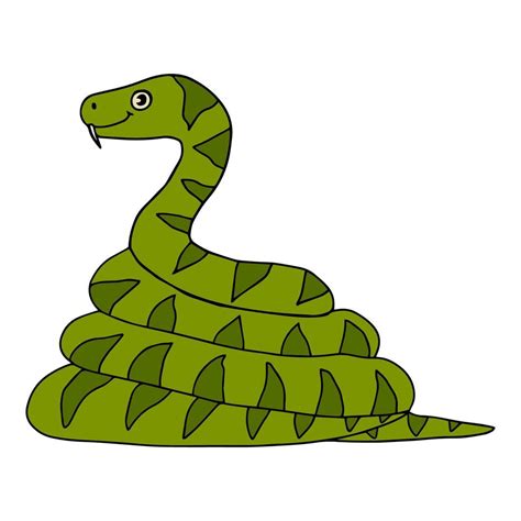 Cute cartoon coiled snake in childlike doodle style isolated on white ...