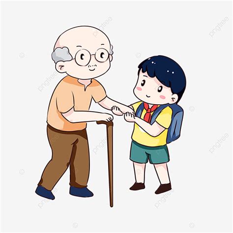 Helping Elderly Clipart Transparent Background, Hand Drawn Cartoon ...