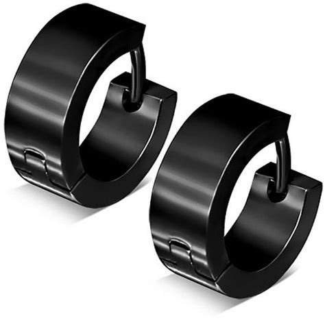 Stainless Steel Plain Steel Hooped Earrings | Mens earrings hoop, Black ...