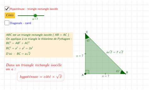 Hypoténuse-Triangle rectangle isocèle – GeoGebra