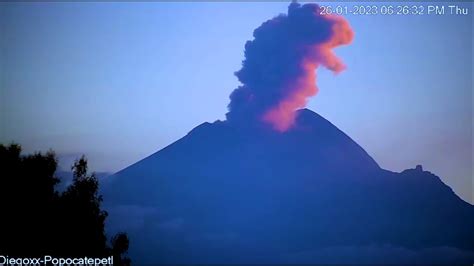 Popocatépetl Volcano Eruption: RARE PURPLE Ash Cloud Jan 26, 2023 ...