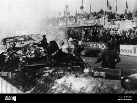 The wrecked Mercedes Benz after the crash at Le Mans June 1955 Eighty ...