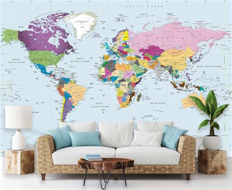 World Map Wall Art Colorful World Map Mural Removable | Etsy Canada