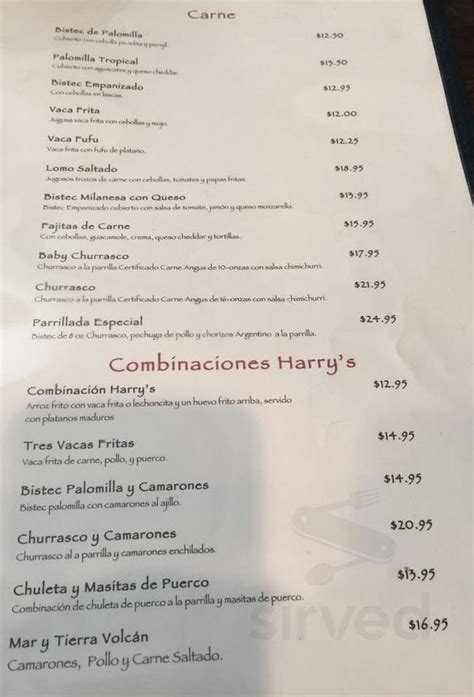 Havana Harry's menu in Coral Gables, Florida, USA