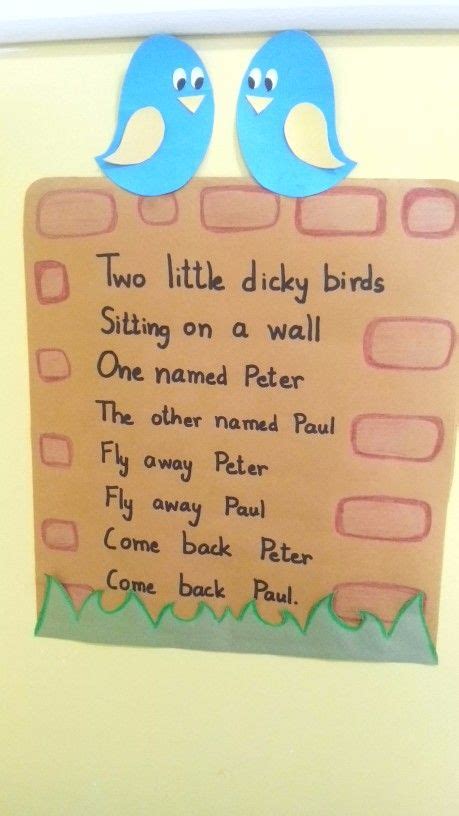 Rhyme chart-two little dicky birds Nursery Rhyme Crafts, Bird Nursery ...