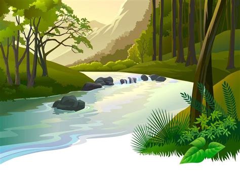 Vector Cartoon River Lake Background Material | Landscape background ...