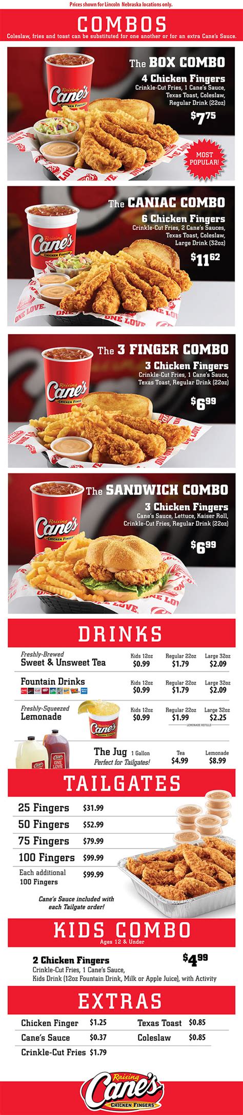 Raising Cane's Menu | Downtown Lincoln | Order Online | Delivery | City ...