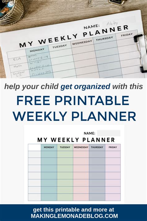 Free Printable Weekly Student Planner - Making Lemonade