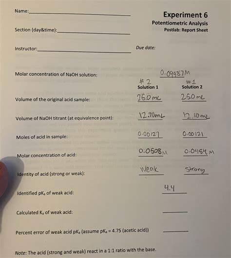 Solved Can I get help with the calculated Ka of weak acid | Chegg.com