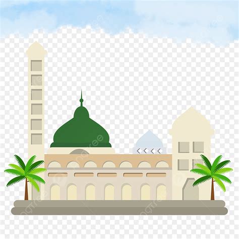 Unduh Masjid Nabawi Dengan Langit Cerah, Clipart Masjid, Muslim, Agama ...