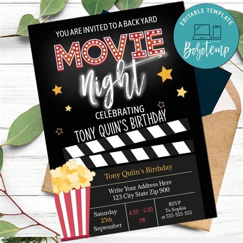 Editable Backyard Movie Night Party Invitations Instant Download ...