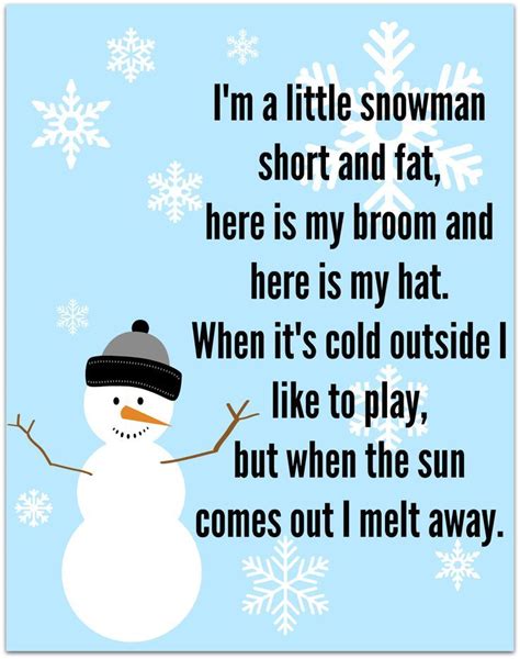 Snowman Song - FREE Printable | Preschool poems, Preschool songs ...