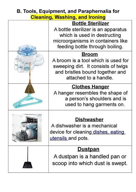 B. Tools for Cleaning (Caregiving) - B. Tools, Equipment, and ...