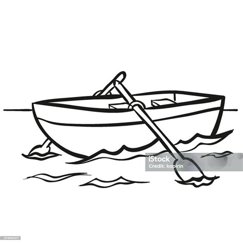 Sketch Boat With Oars Coloring Book Cartoon Illustration Isolated ...