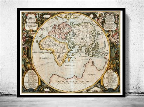 Old World Map 1652 Antique World Map - VINTAGE MAPS AND PRINTS