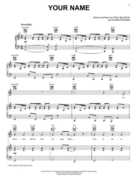 Paul Baloche "Your Name" Sheet Music Notes | Download Printable PDF ...