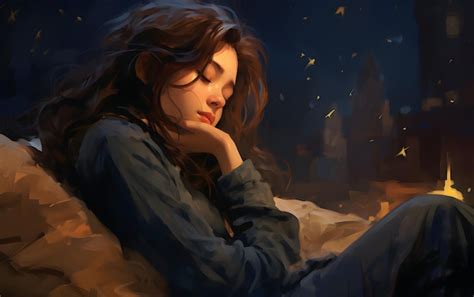 Premium AI Image | young woman sleeping on her bed digital painting