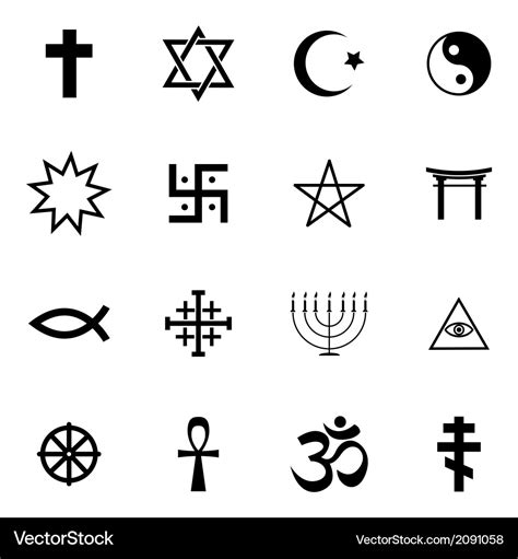 Black religious symbols set Royalty Free Vector Image