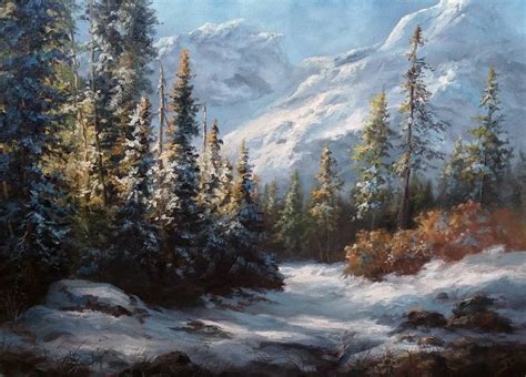 Snowy Mountain Forest Original Oil painting