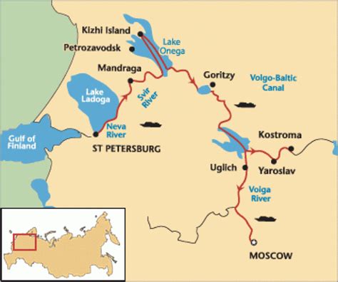 Volga River Map from St. Peterbourg to Moscow , Russia | Russia map ...