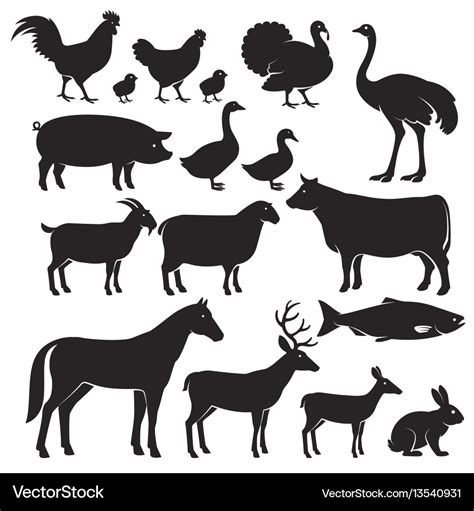 Farm animals silhouette icons Royalty Free Vector Image