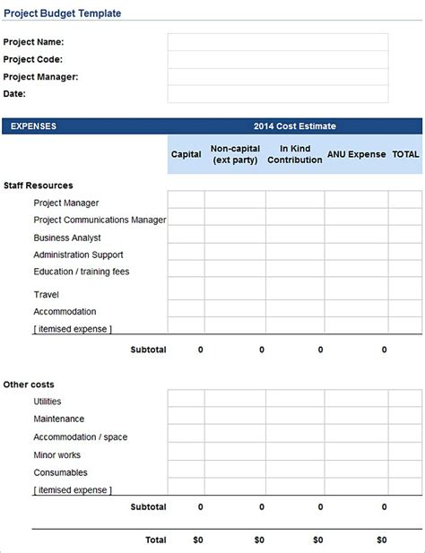 Project Budget Template Excel